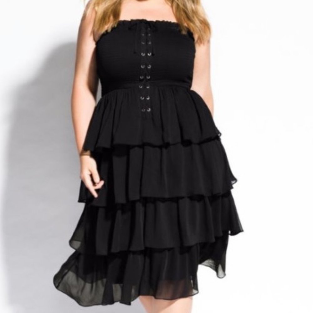 City Chic Strapless Ruffle Midi Dress Sz 18